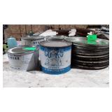 Oysters lids and tin cans, missing bottoms,