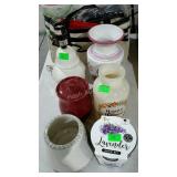 Group of ceramic wares, candle topper, vases,