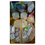 Try of spa goodies, scented soaps and lotions,