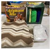 Two Afghan kits and finished Afghan plus stuffed