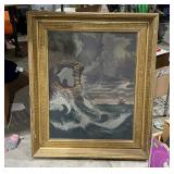 Antique Oil on canvas painting, ship in rough