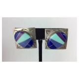 Sterling silver inlaid earrings signed F.M.