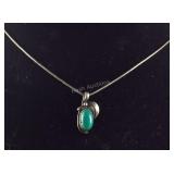 Sterling silver and green stone necklace 24in