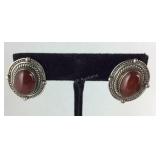 Sterling silver and red cabochon signed B.A.