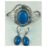 Blue howlite 22x16mm Blue Austrian crystal