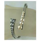 Peach freshwater pearl simulated diamond bangle