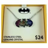 Multi color Austrian crystal Batman necklace 18in