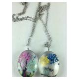 2 pressed necklaces 24in silvertone and stainless