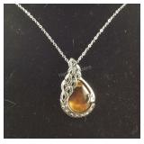 Tigers eye Austrian crystal peacock necklace 20in