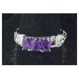 Size 10 amethyst 3 stone 5ct stainless ring