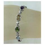 Multi gemstone bolo bracelet and stud earrings in