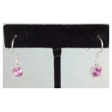 Sterling 3ct round simulated pink diamond dangle