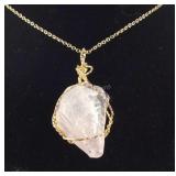 Galilea rose quartz rough cut goldtone wire