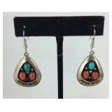 Sterling silver coral and turquoise earrings