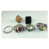 Six Sterling silver rings size 9, 10.5, 8, 9, 7,