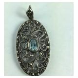 Blue Topaz & Marcasite Pendant (Missing Some