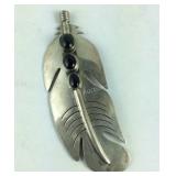Signed "HS" Southwestern Black Onyx Feather