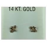 14K CZ & Onyx Bee Stud Earrings Yellow Gold 0.4,