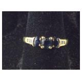 10K Genuine Sapphire & Diamond Ring Yellow Gold