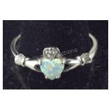 Opal Claddagh Ring Sterling Silver 2, grams, size