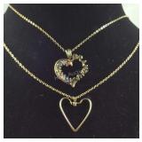 2 Gold Tone Heart Necklaces Costume , grams, size