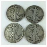 Four 1943 Walking Liberty Half Dollars