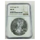 NGC MS 70 2018 Silver Eagle 0.999 31.1, grams
