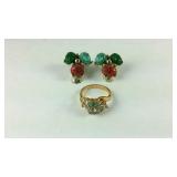 Gold plated ring size 6 and pair of clip on