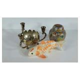 Asian inspired home decor, koi, lidded jar, lotus