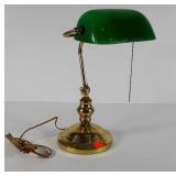 Bankers lamp with glass shade, stands 17" tall,