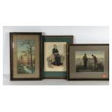 Two framed prints and one painting, The Angelus