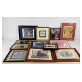 Dozen framed pictures, dog related, sizes range