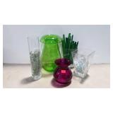 Glass vases, five, some with decor stones, a