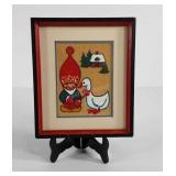 Sodahl handpainted Danish picture on fabric,