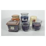Six candles, includes one Yankee candle, most are