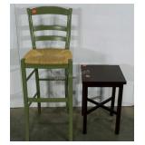 Rush seat bar stool, 30" to seat,  and a table,