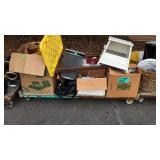 Skid lot: trashcan, stepstool, tripod, glass