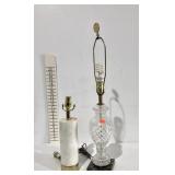 Two table lamps, solid marble base, no harp,