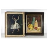 Two paintings on board, ballerina framed 22x28