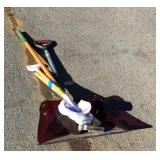 Tools, snow shovel, scraper, net, plastic flower