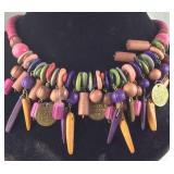 Beaded wooden statement necklace 18in