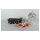 Home decor, includes table lamp, floral box and