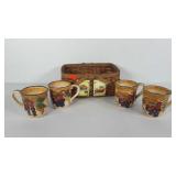 Basket and four ceramic mugs