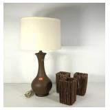 Decor, table lamp (28") and three planter holders