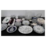 Home goods, plates, salt & peppers, crab dishes,