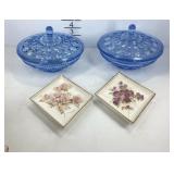 Two Lefton wall plaques with bisque flowers one