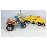 Two vintage Tonka toys, bottom dump truck and