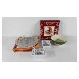 Serving glass platter, condiment bowls, Lenox