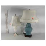 Two decorative table lamps, one carved marble