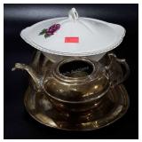 Servingware, brass tray, brass teapot missing lid